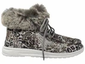 Ski Enthusiast Asymmetric Lacing System Women's Fancy Leopard Faux Fur Lined High Top Shoes In Black/white
