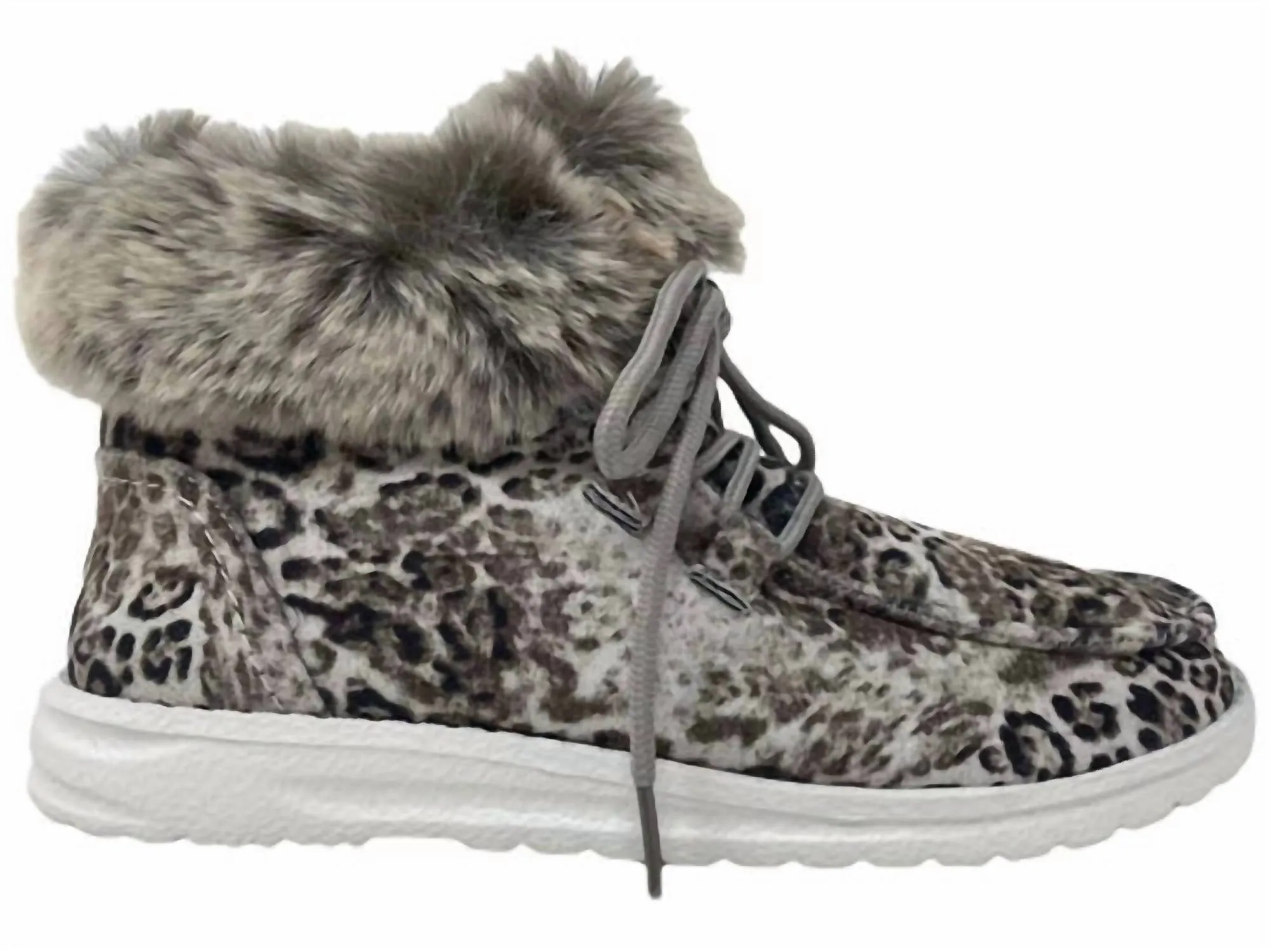 Ski Enthusiast Asymmetric Lacing System Women's Fancy Leopard Faux Fur Lined High Top Shoes In Black/white