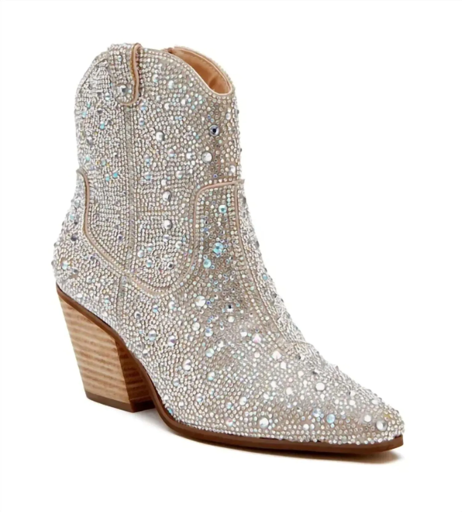 Women's Harlow Rhinestone Western Ankle Boot In Silver Neutral Finish Customizable Fit Features