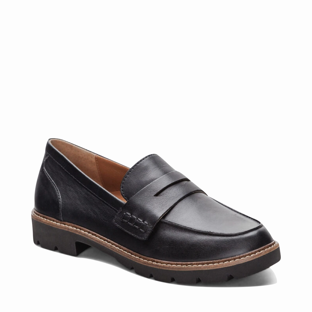 Aetrex Women's Collette Leather Loafer in Black Double Monk Strap Water Safe