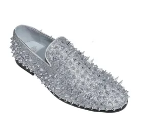 Slip On Access Men's Spiked Glitter Smoker Shoe In Metallic Silver