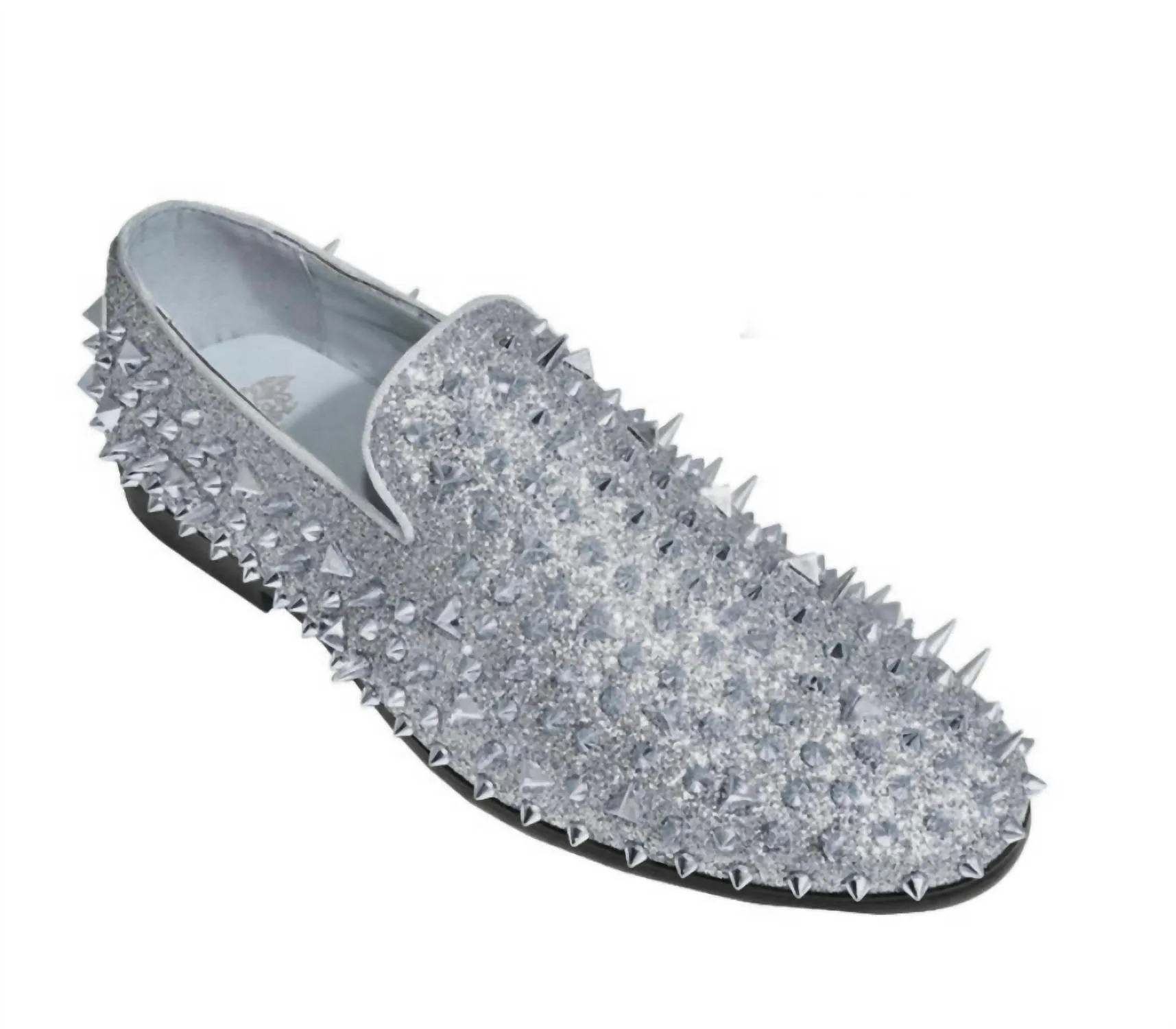 Men's Spiked Glitter Smoker Shoe In Metallic Silver Easy Walking Shoes Quick Walk Wear