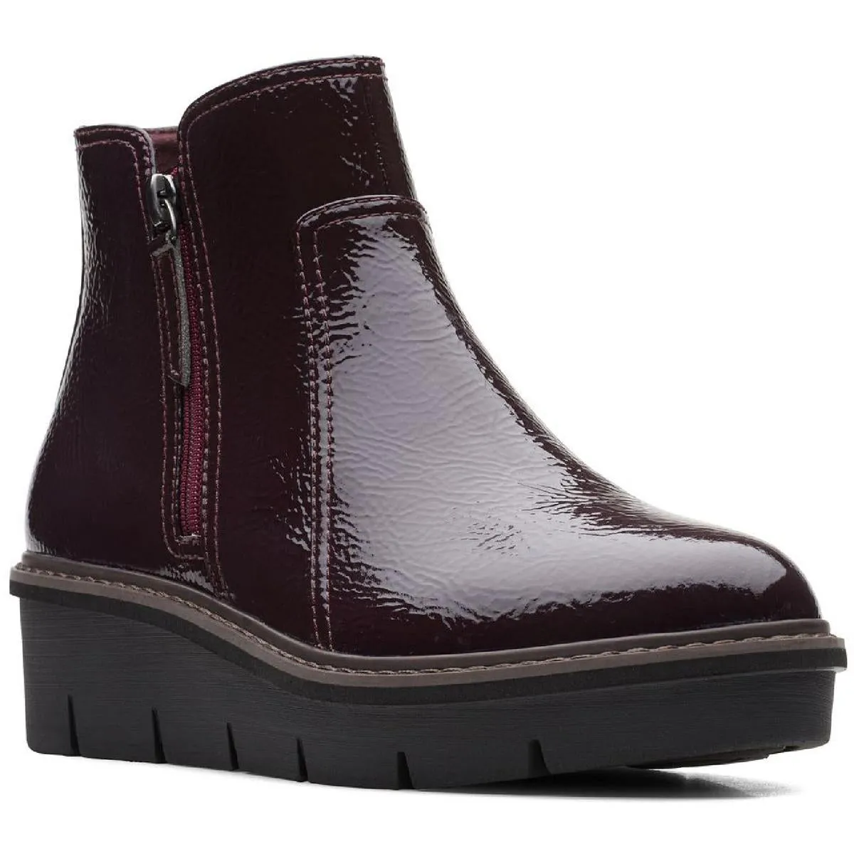 Deep Black Airabell Zip Womens Padded Insole Ankle Wedge Boots