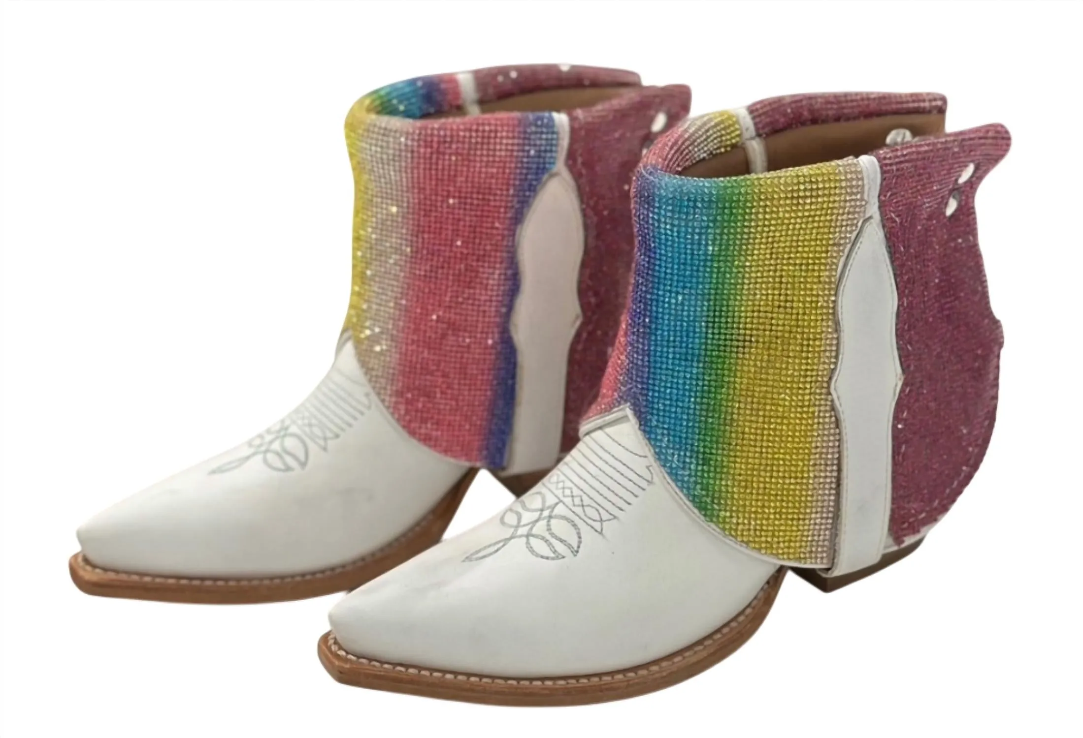 Ankle Lock Women's Crystal Leather Boots In White