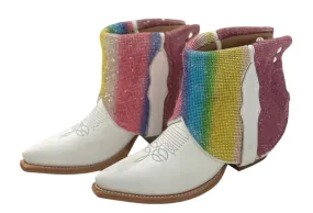 Ankle Lock Women's Crystal Leather Boots In White