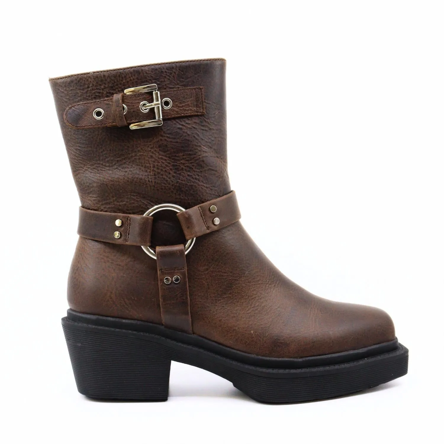Amina Biker Boots In Dark Brown Work Ready Soft Cushion Collar