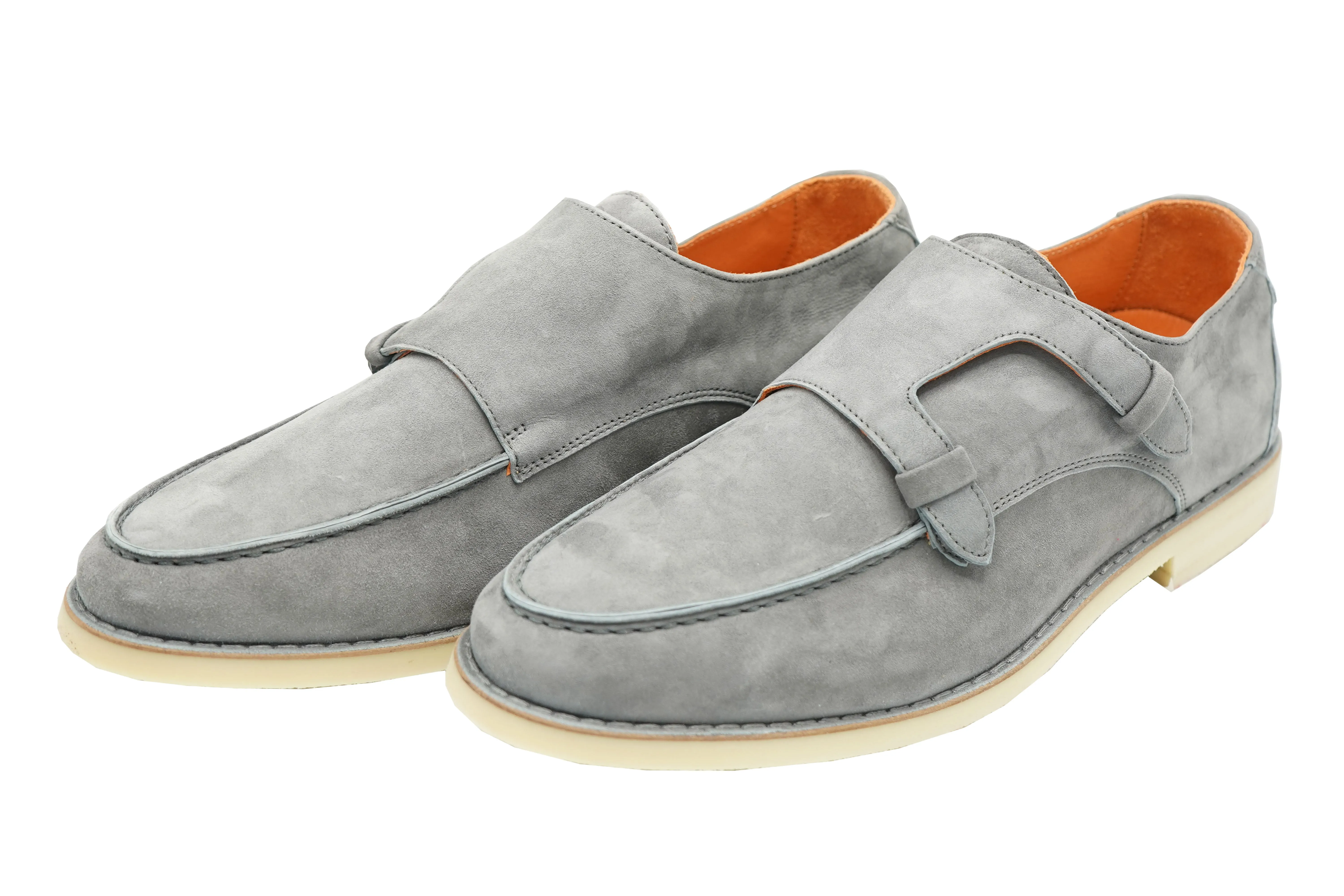 All-day Comfort Earth Tone Andrea Ventura Master 2 Laces Solid Suede Elastic Monk Strap Slip-On Shoes