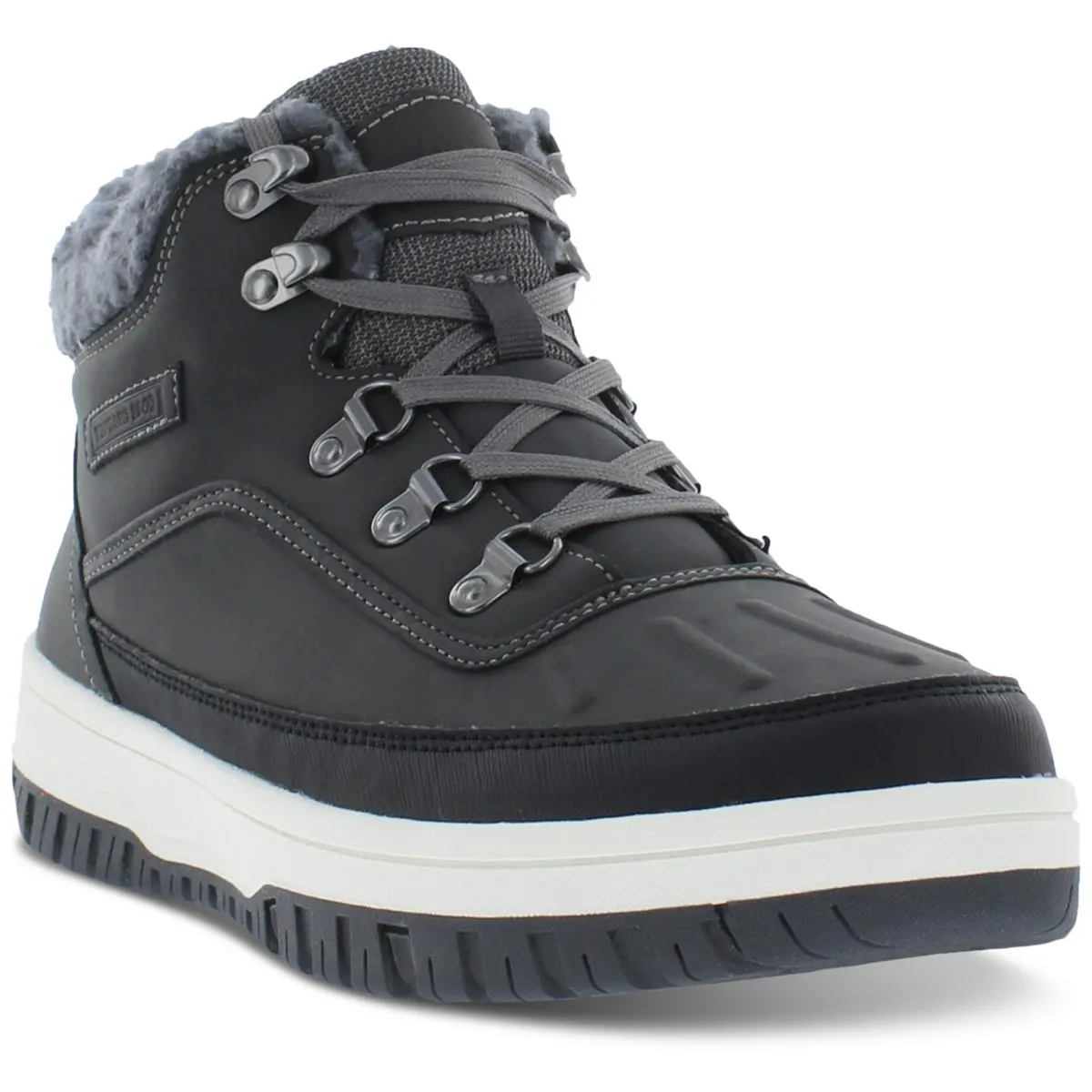 Larry Mens Faux Leather Cozy Winter & Snow Boots Shock Absorbing Cold Weather Commuter Lace-up