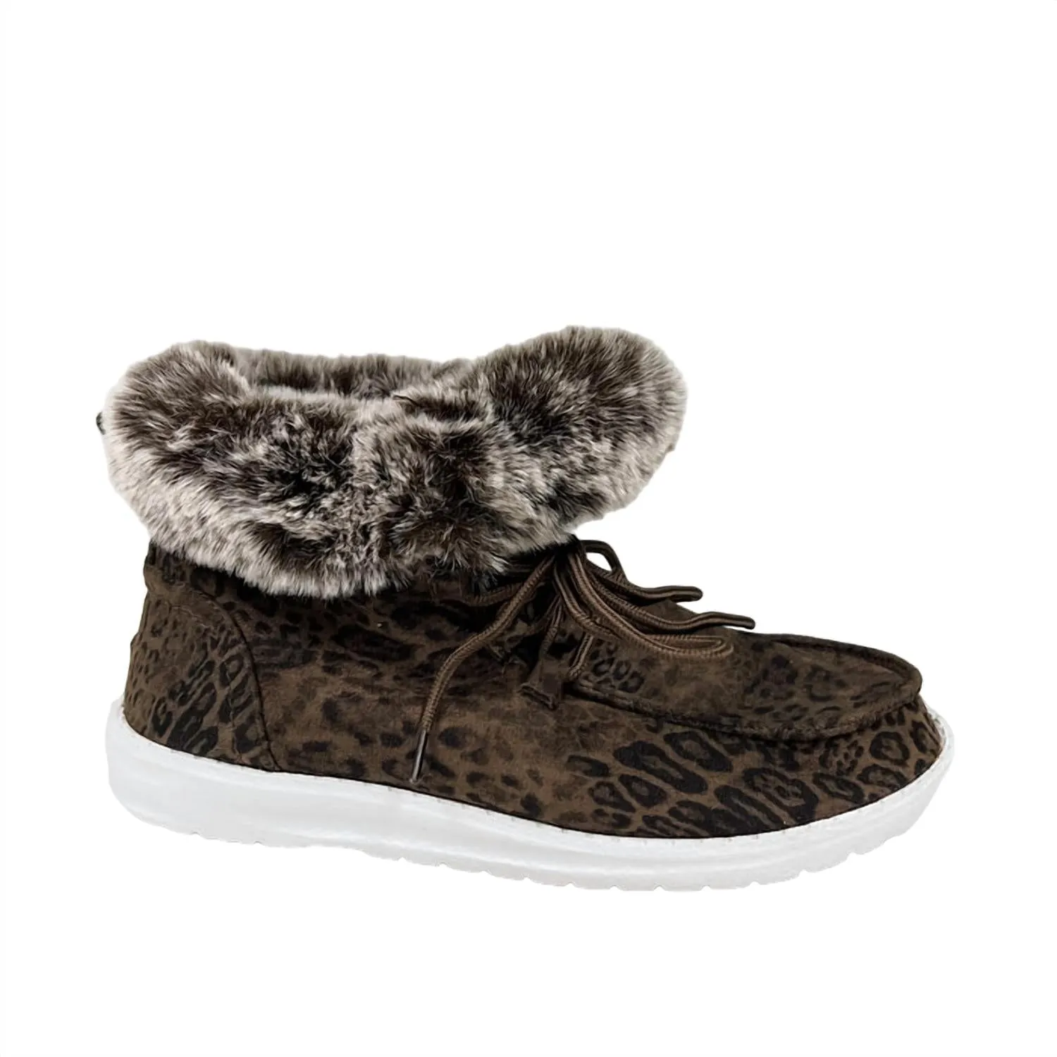 Women's Fancy Leopard Faux Fur Lined High Top Shoes In Taupe Cozy Feel Protective Finish Urban Commute