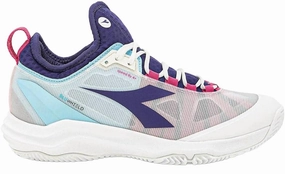 Women's Speed Blueshield 4   W Ag Tennis Shoe In White/blueprint/pink Yarr Stability Enhancements Balanced Cushioning