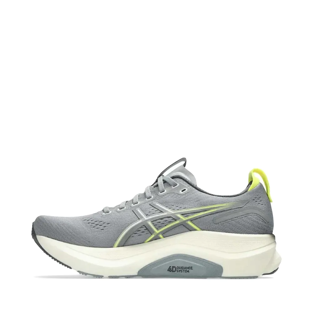 Asics Men's GEL-KAYANO 32 Sneaker in Gravel/Citron Reinforced Heel Support On The Go