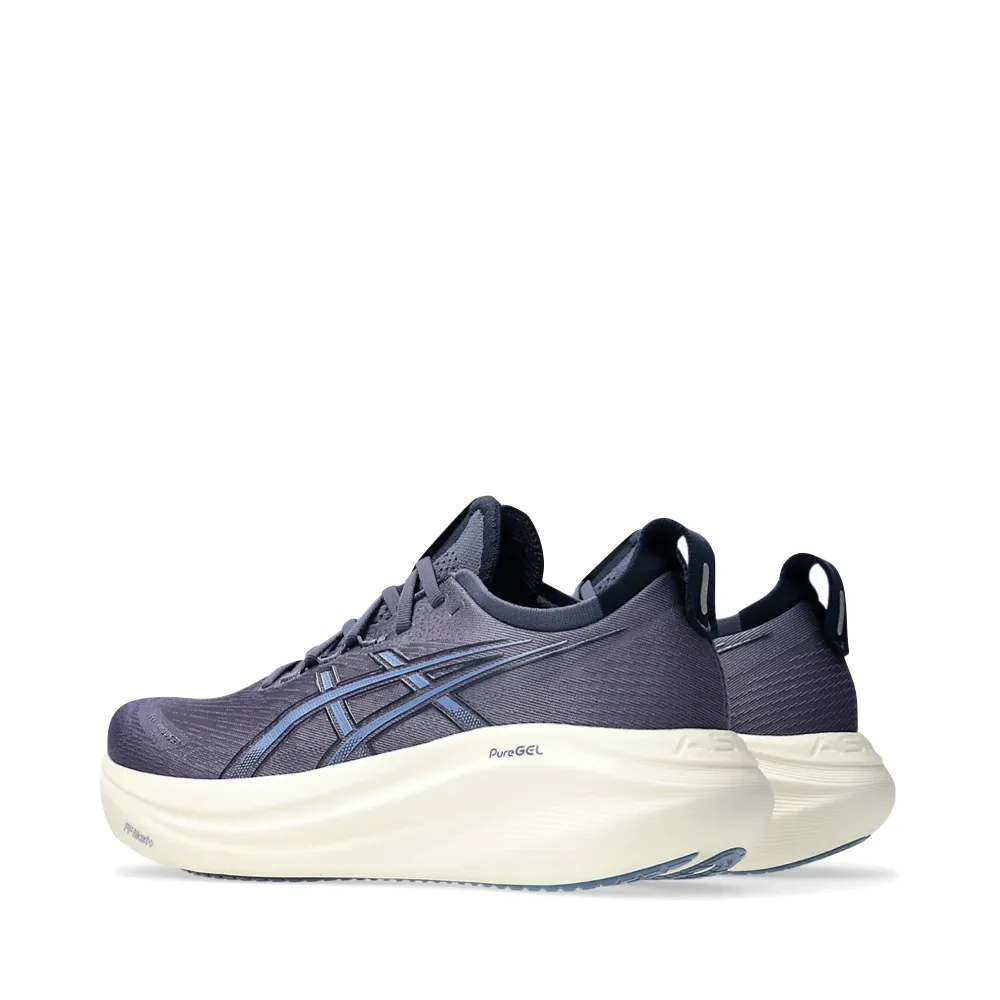 adjustable lacing system Resilient Grip Asics Men's Gel-Nimbus 27 Sneaker in Indigo Fog/Denim Blue