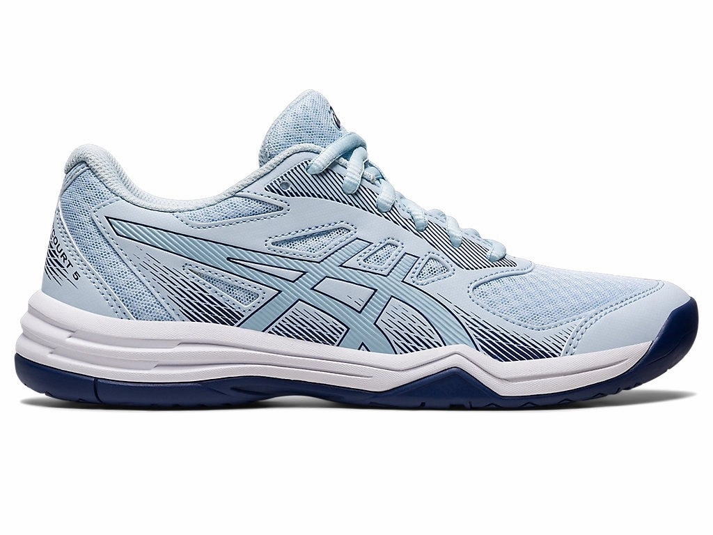 Asics Upcourt 5 1072A088.401 Women's Sky Blue Lace Up Volleyball Shoes GBNC1054 Roomy Fit
