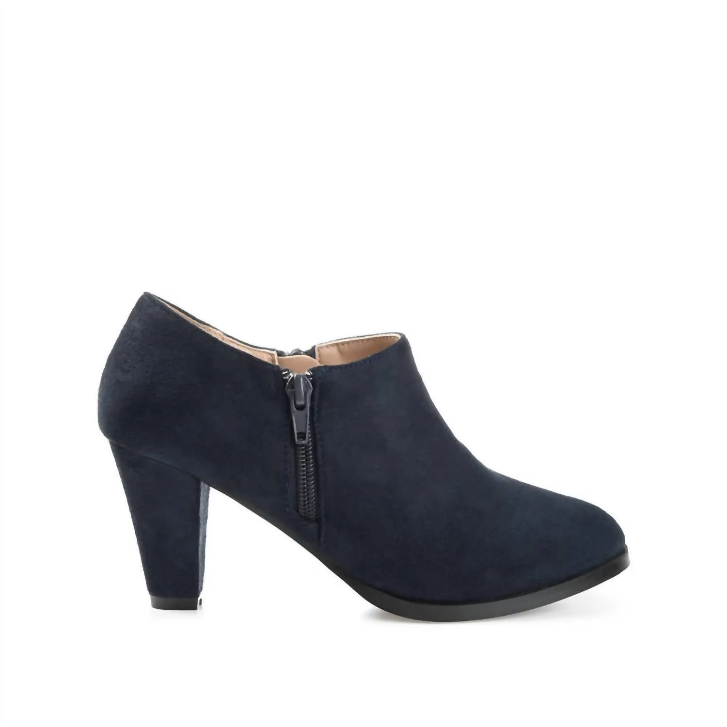Sanzi Zip-Up Booties In Navy Chunk Heel Support Foot