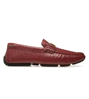 Bally Palan 6300826 Men's Heritage Red Calf Embossed Leather Loafers streamlined look No Hassle Slip