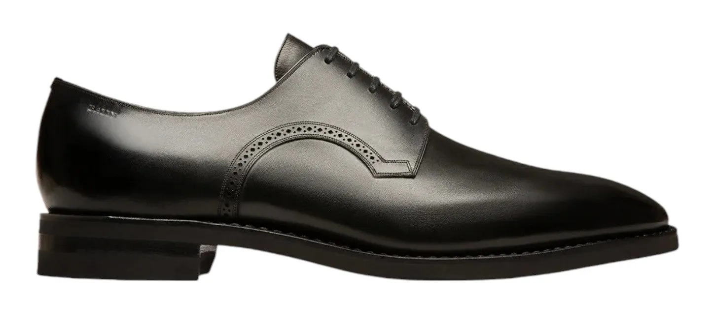 Bally Scrivani 6193768 Men's Black Calf Shiny Leather Derby Shoes Quick Dry Fabric