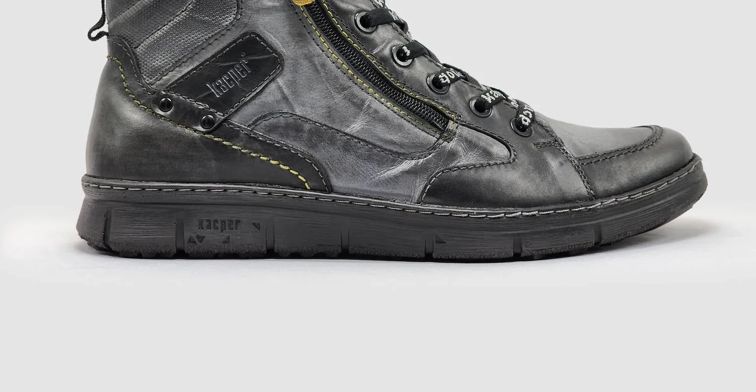 Traction Line Men's Thick Wool-Lined Zip-Up Leather Boots In Grey