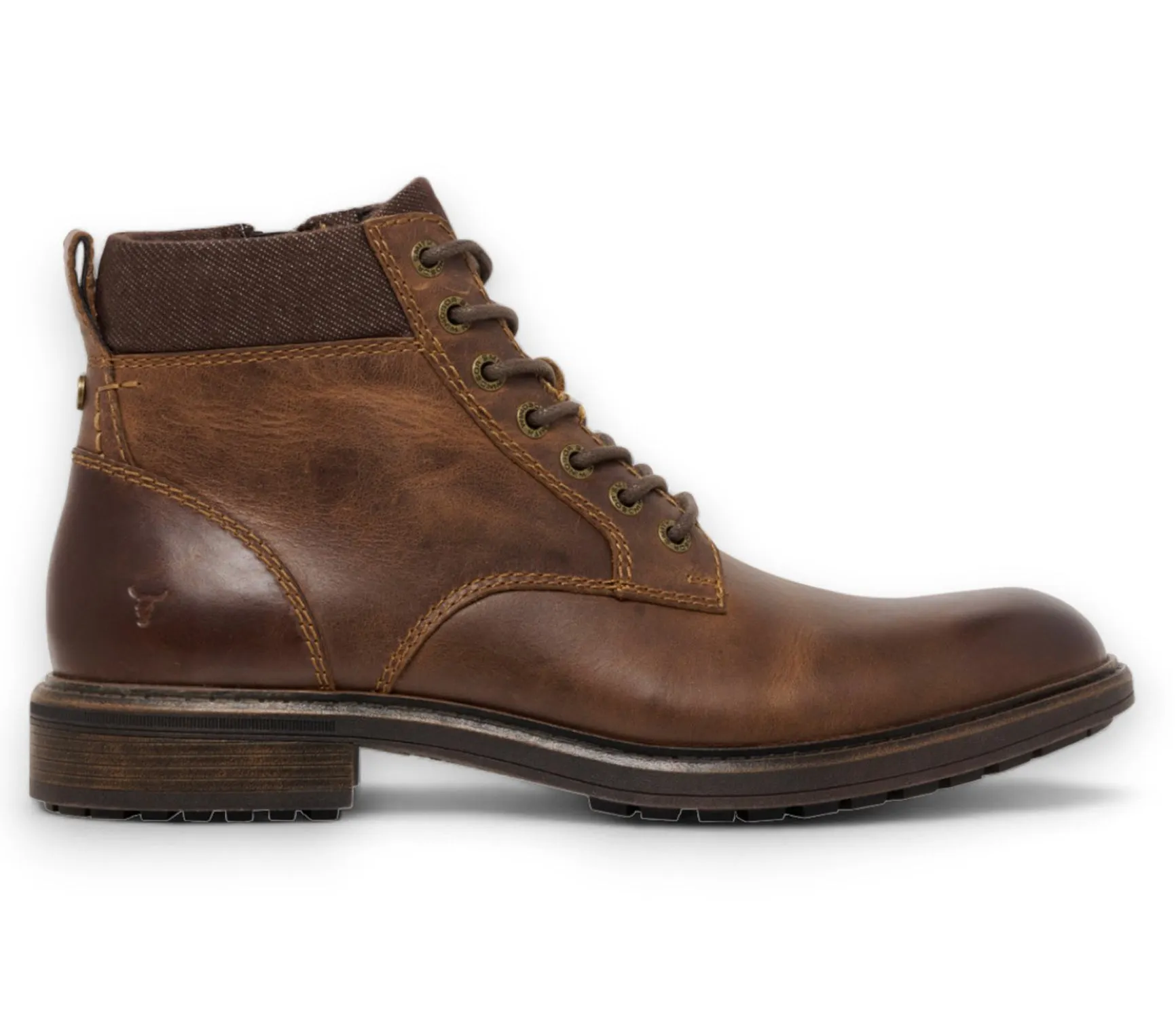 Beau - Men's Brown Lace Up Side Zip Leather Chelsea Boots Canvas Upper Ice Road