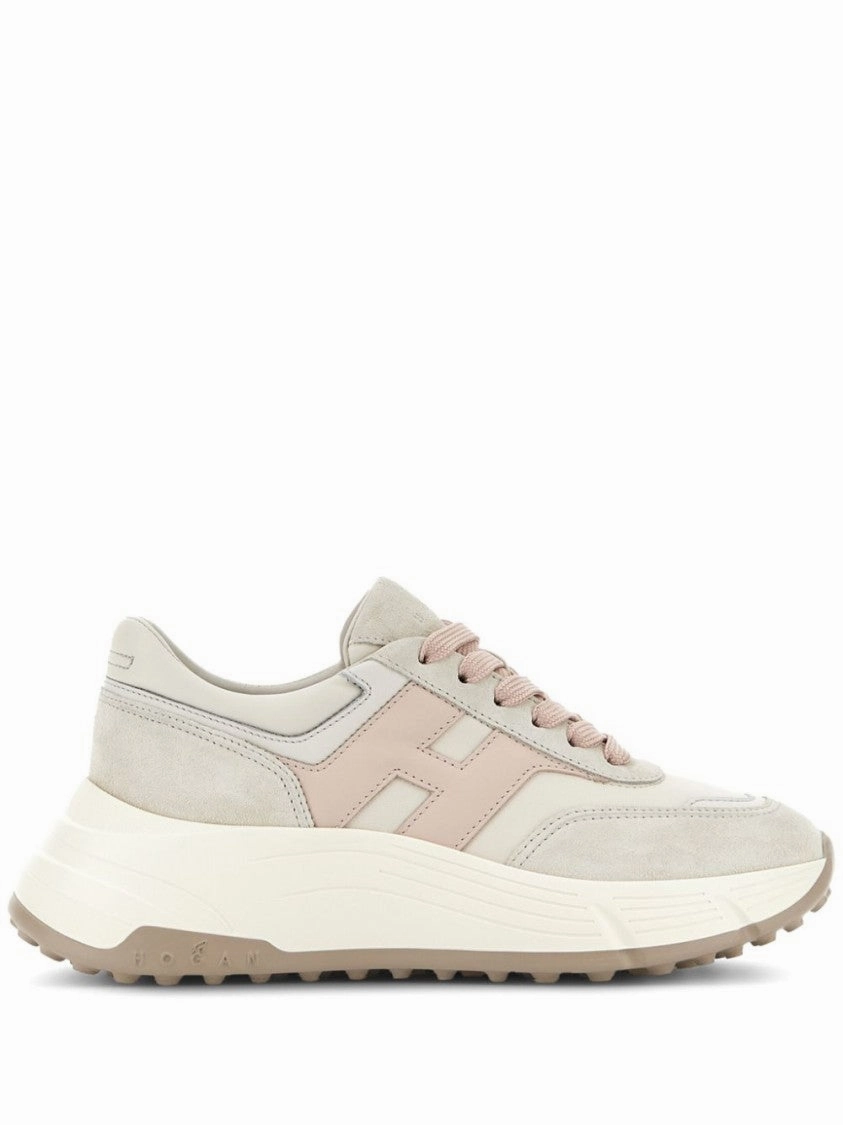 Racer Beige Sneakers With Textured Upper And Sole
