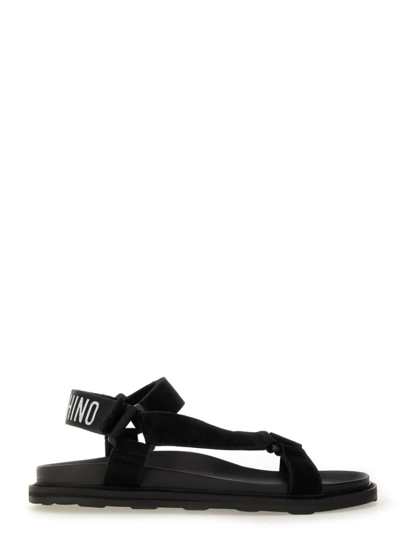 Black Sandals With Iconic Logo Strap Friction Reducing