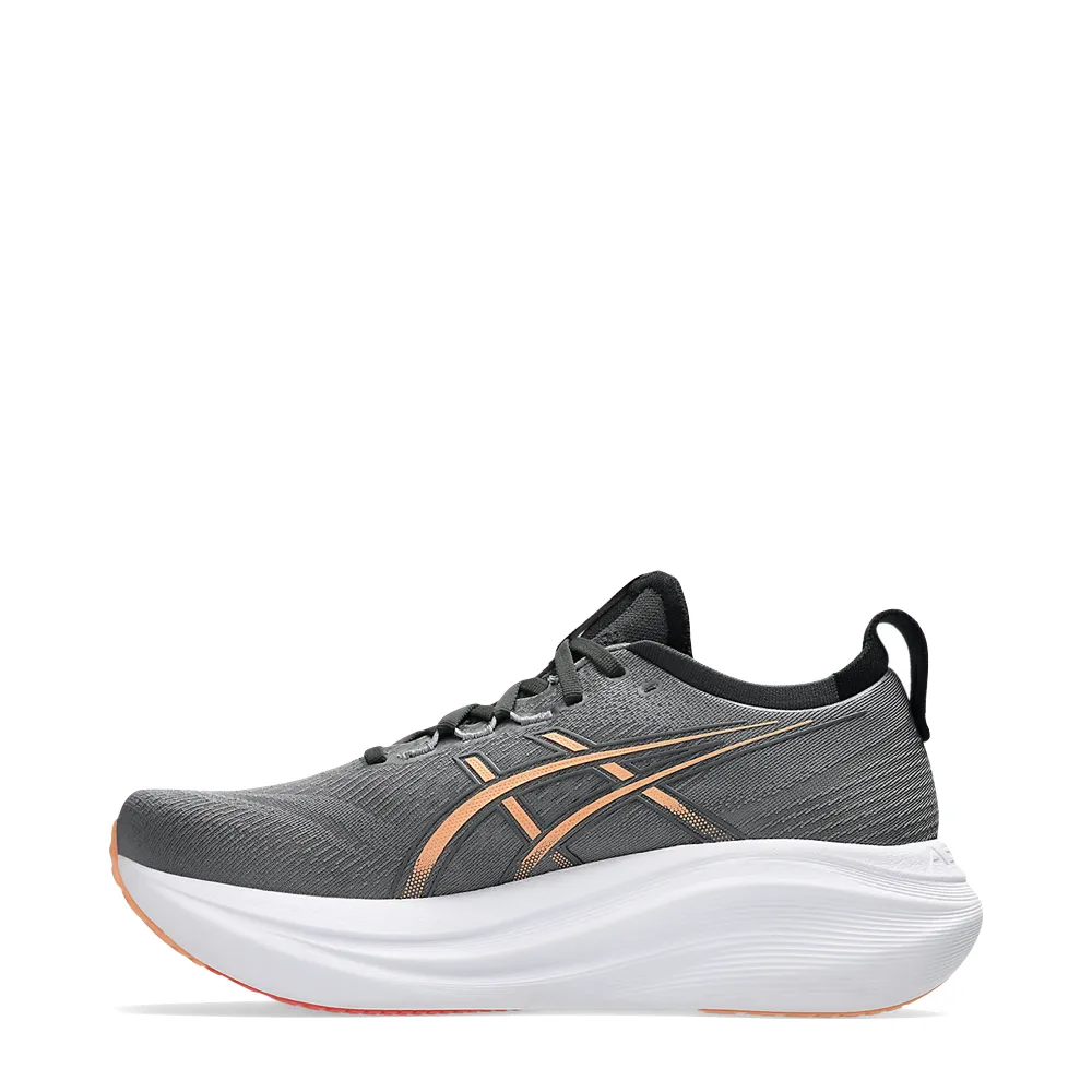 Rocker Sole Design Versatile Footwear Asics Men's Gel-Nimbus 27 Sneaker in Carbon/Mojave