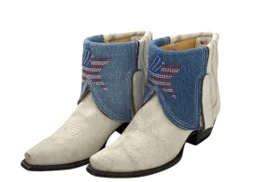 Sleek Shape Breathable River Crossing Women's Denim Flap With Rhinestone Star Boots In White