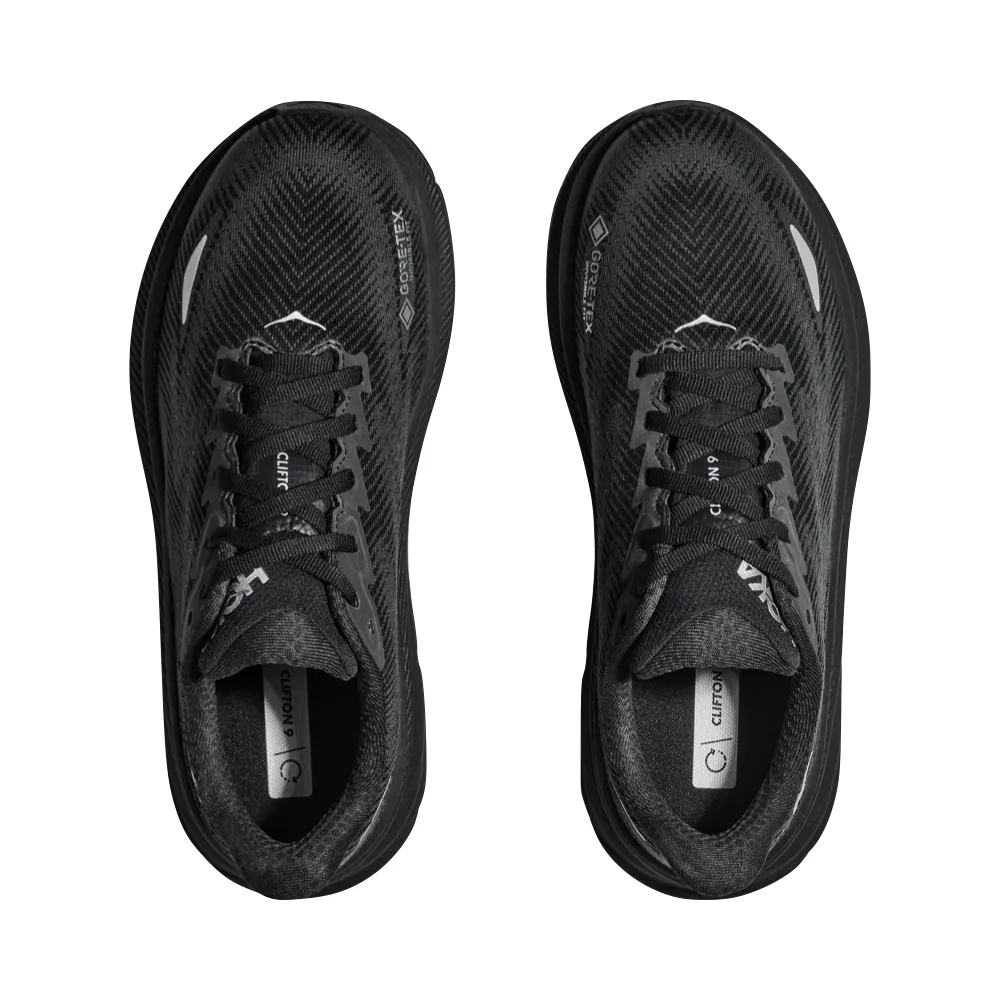 Durable Rubber Outsole Hoka Men's Clifton 9 GTX Sneaker in Black/Black