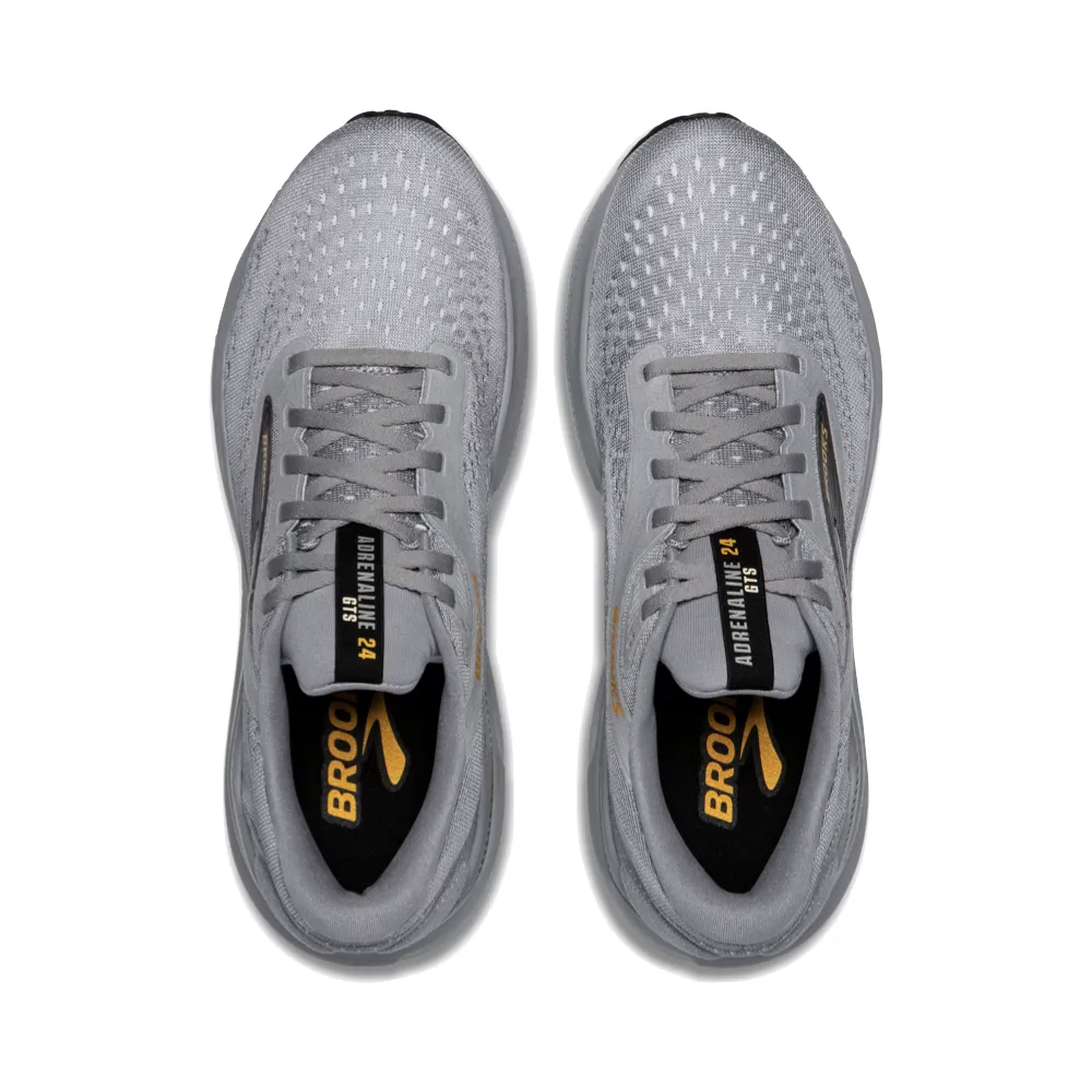 Energy Step Neutral Frame Brooks Men's Adrenaline GTS 24 Sneaker in Alloy/White/Gold Fusion