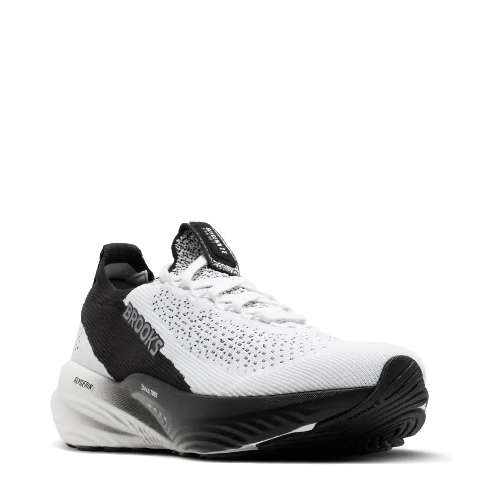 Brooks Men's Glycerin StealthFit 22 Sneaker in White/Grey/Black Natural Feel