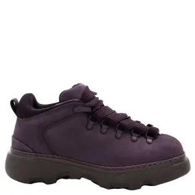 Abrasion Resistant Lining Matte Tone Burberry Men's Aubergine Lace-Up Leather Trek Ankle Boots