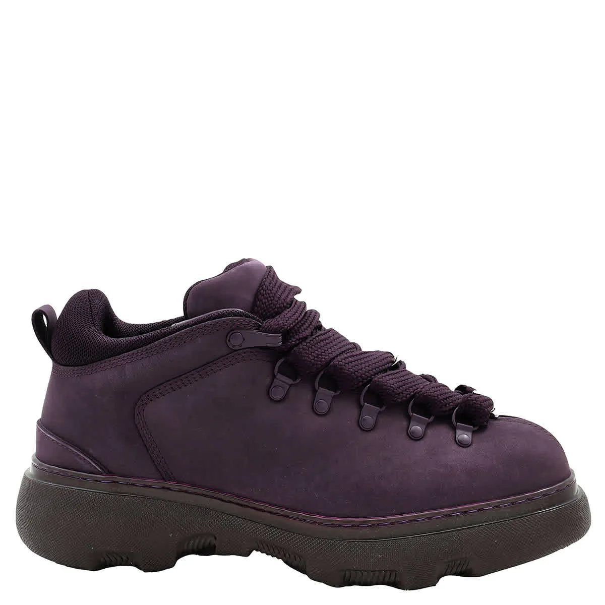 Abrasion Resistant Lining Matte Tone Burberry Men's Aubergine Lace-Up Leather Trek Ankle Boots