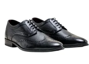 Hand Work Mens Classic Oxford Brogue Shoes in Patterned Black Leather