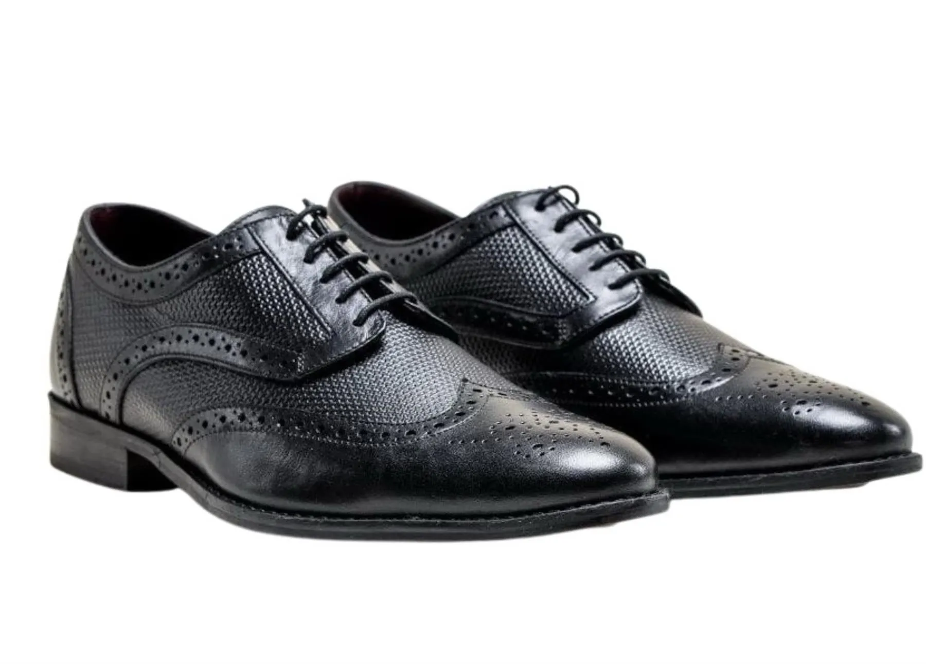 Toe Fit Silent Step Mens Classic Oxford Brogue Shoes in Patterned Black Leather