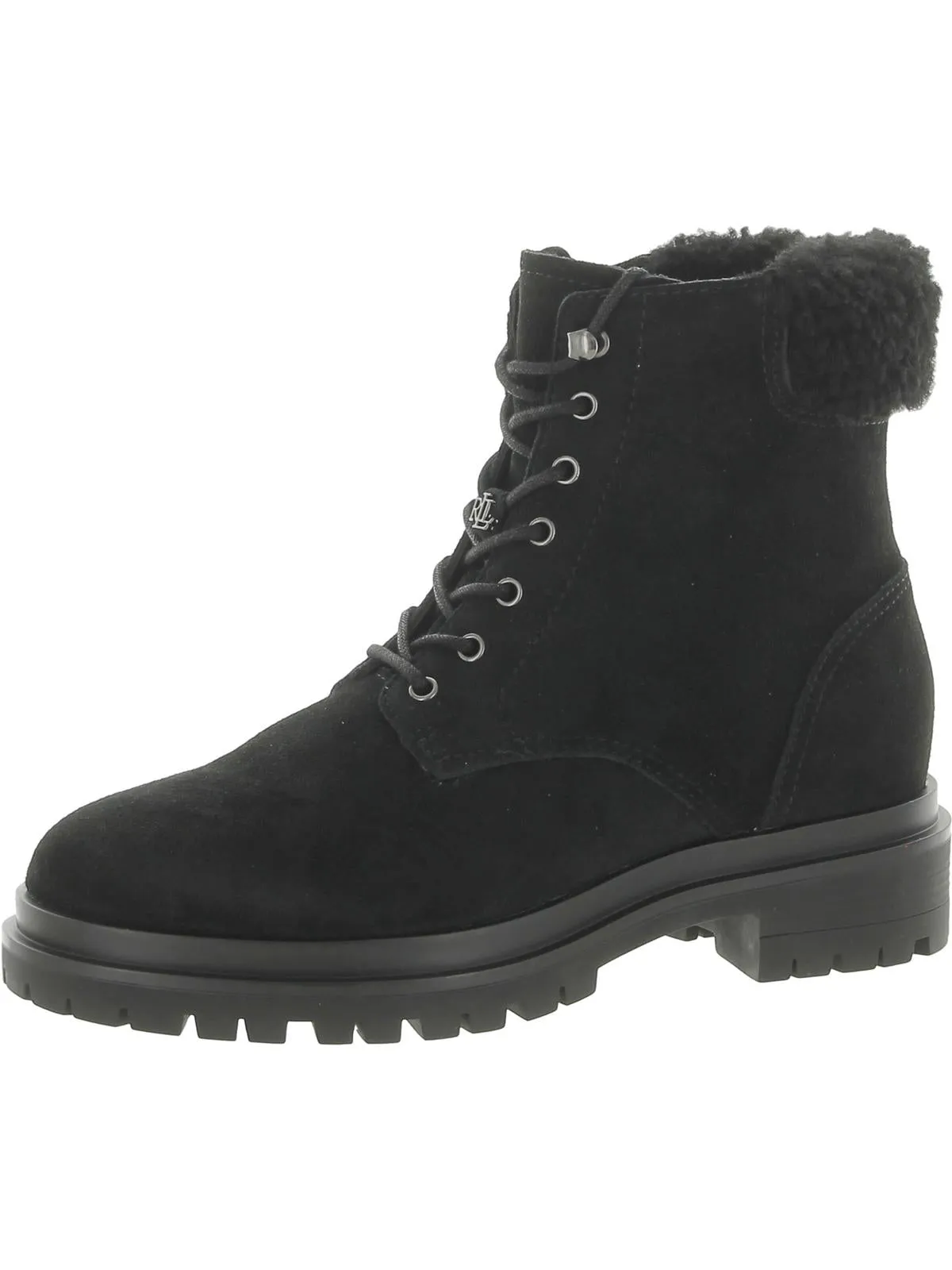 Carlee Womens Suede Shearling Combat & Lace-up Boots Insulated Cold Weather Commuter