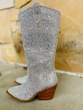 Cushioned Step Active Nomad Premium Performance Women's Nashville Glitz & Glam Rhinestone Boots In Silver