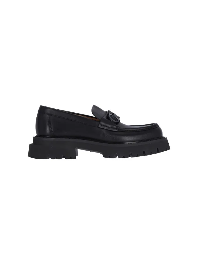 Simple Slip On Comfort Fit Walk Chunky "Gancini" Loafers ?C Black