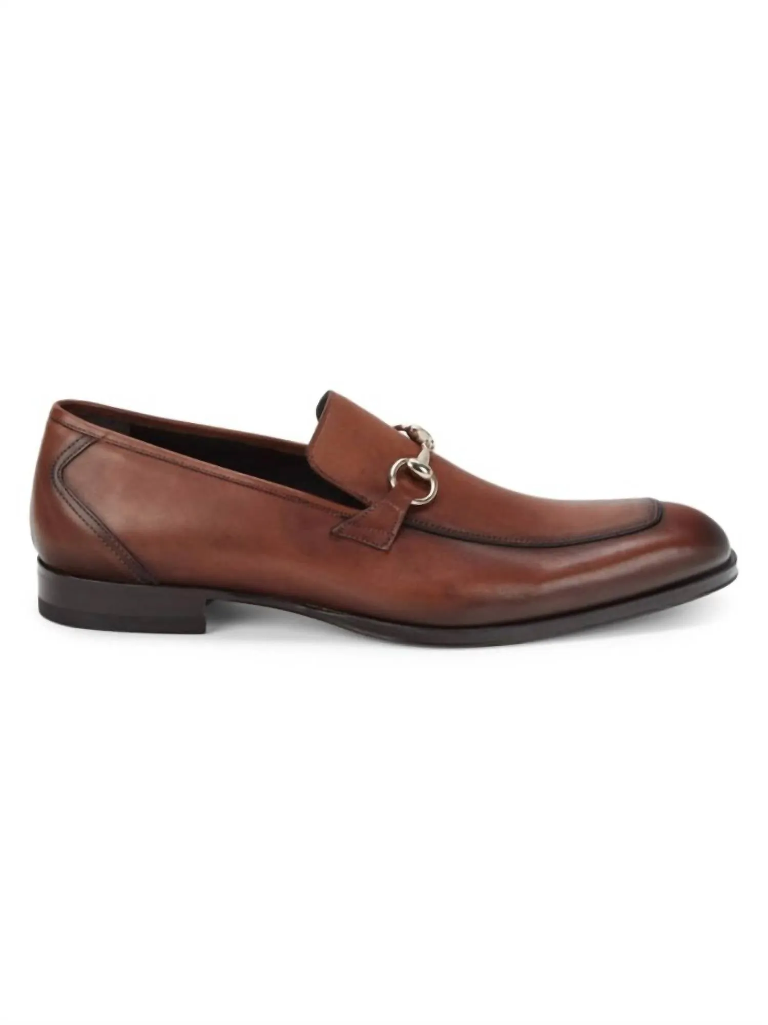 Chill Mode Shoes Walk Comfort Slip Men's Apron Toe Leather Bit Loafers In Dark Cognac