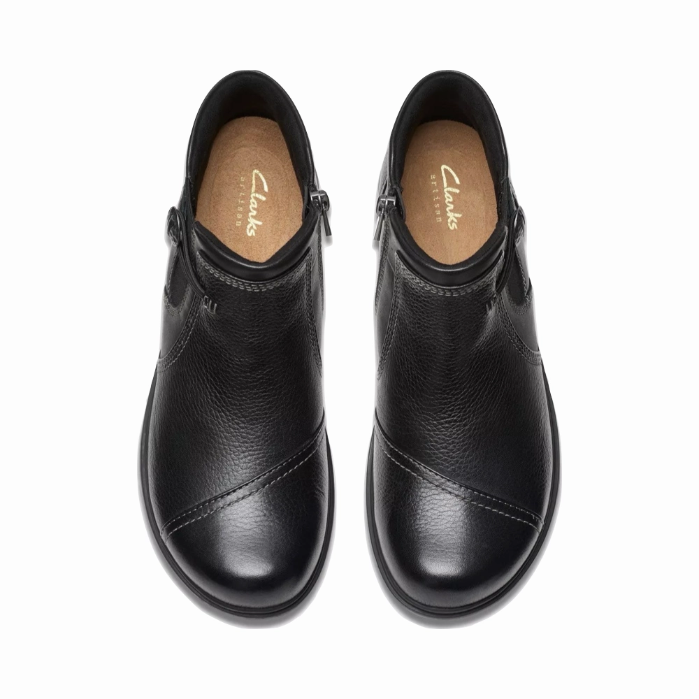 Clarks Women's Certina Joy Leather Side Zip Ankle Boot in Black Weekly Routine