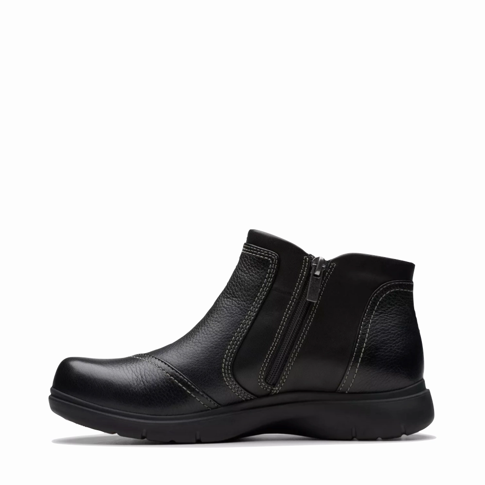 Clarks Women's Certina Joy Leather Side Zip Ankle Boot in Black Streamlined Shape