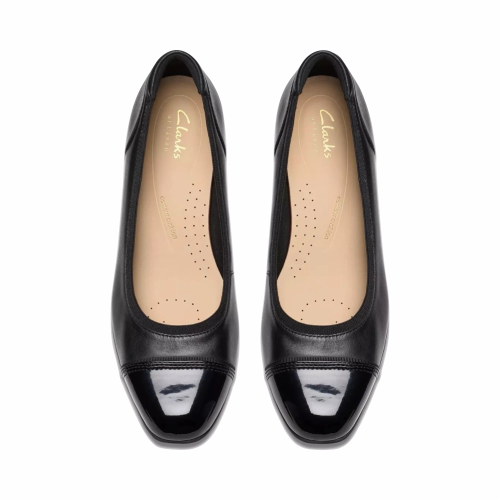 Clarks Women's Krystine May Leather Pump in Black Soft Sock Win Step