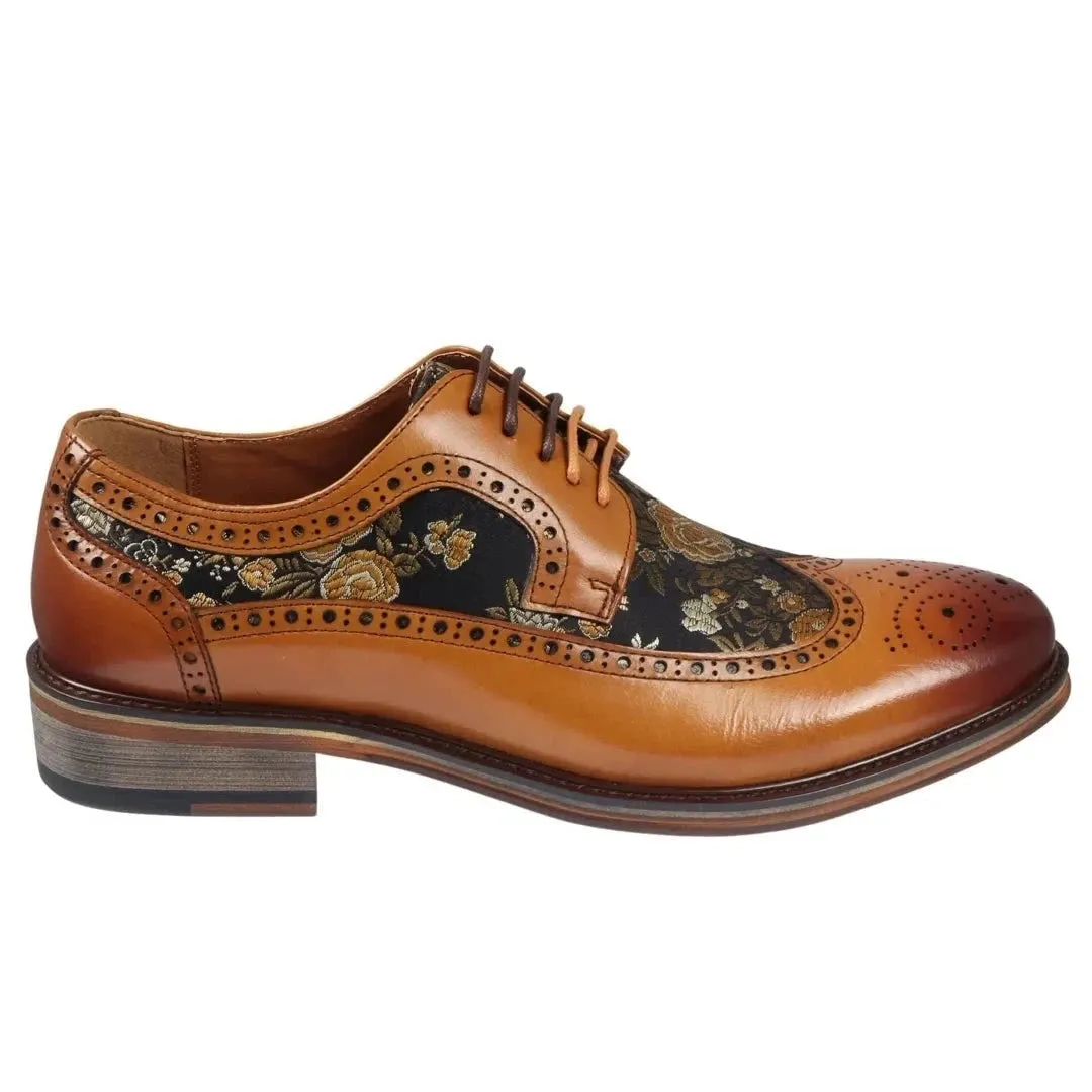 Ross Floral Print Leather Brogue Shoes Dark color Suede Soft