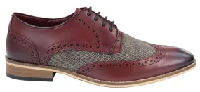 Mens Classic Oxford Tweed Brogue Derby Shoes in Burgundy Leather Timely Arrival
