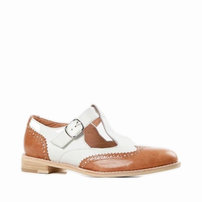 All Black Women's Belted Wings Leather Mary Jane in Brown/White Daily Sharp Simple Aesthetic