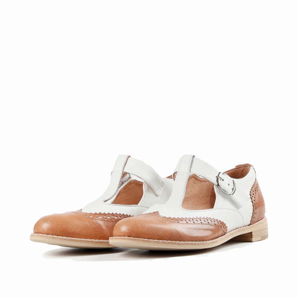 All Black Women's Belted Wings Leather Mary Jane in Brown/White Extended Hours Top Look