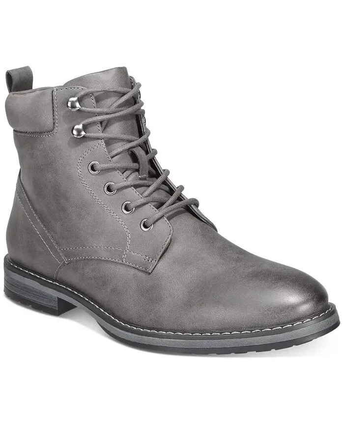 Club Room Westin 100134204 Boots Men's Gray Leather Lace Up Round Toe ZPO3752 Quick Dry Materials Grippy Outsole Cold Climate