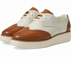 3D Heel Lock Technology Anti Blister Technology Cole Haan Grand City Platform Oxford Women's Caramel Ivory Wingtip Shoe VER455