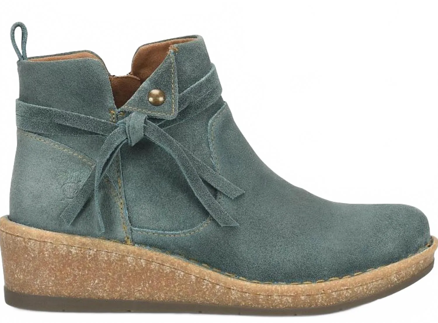 Women's Vaughn Distressed Suede Leather Bootie In Teal Padded Interior Nature Lover Cushioned heel
