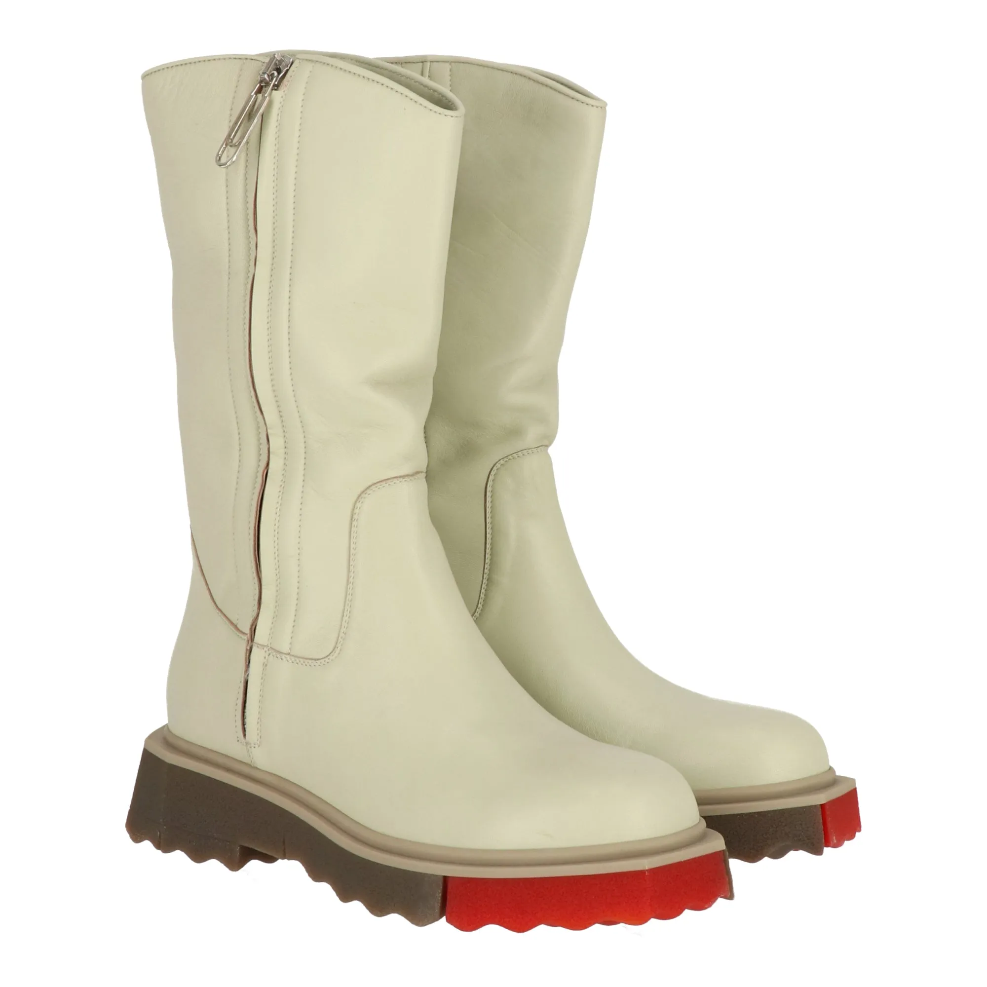 Protective Layer All Weather Mountain Hike Off White Mens Beige/Red Boot