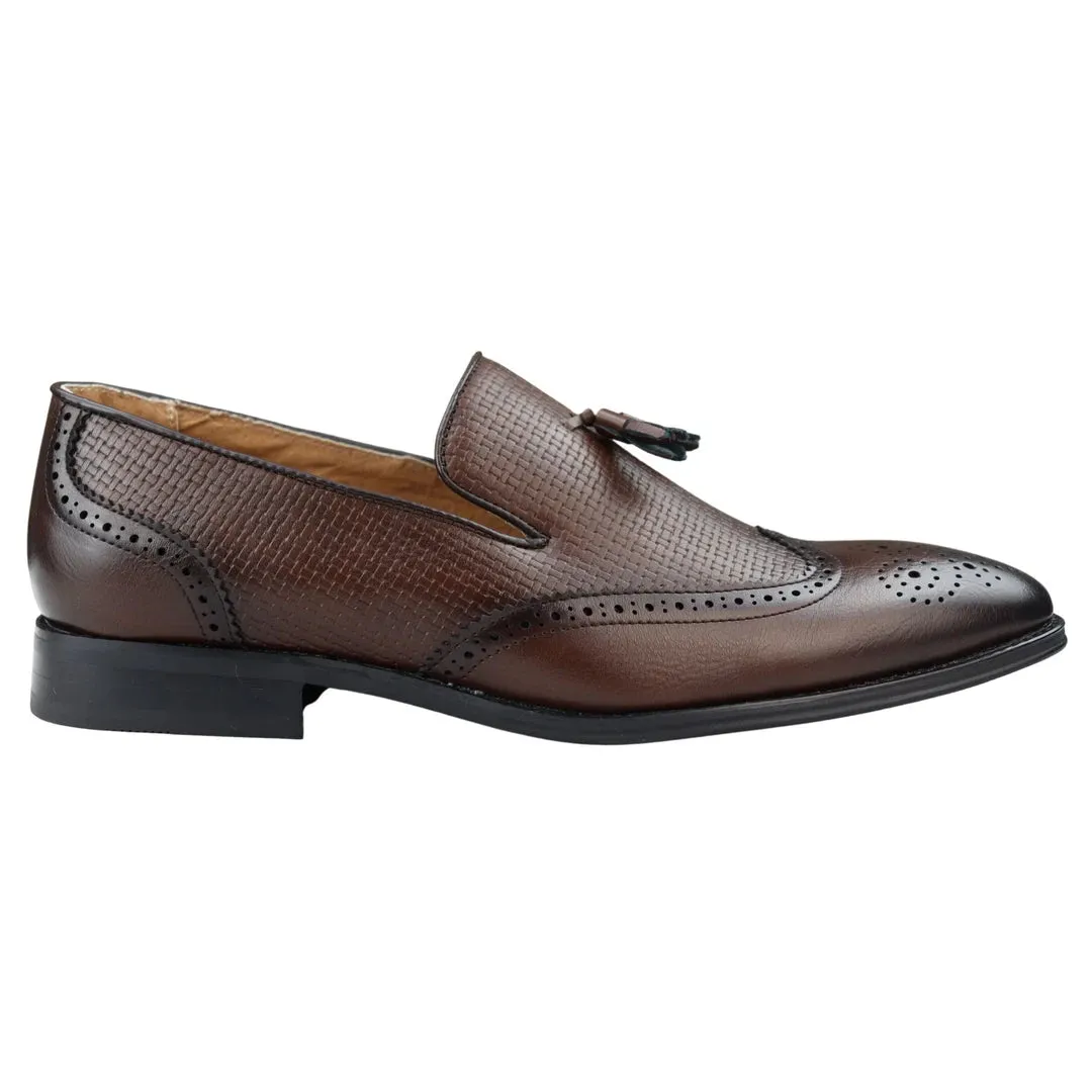 Crisp Look Center Fit Moccasin Loafers Shoes Leather Lined Slip On Tassel Trim Smart Formal Shoe