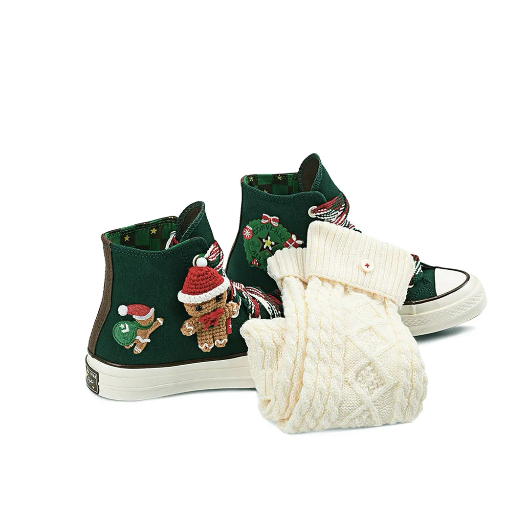 Fashionable Design Smooth Use Converse - Unisex Chuck 70 X-Mas Gingerbread & Knit Sock High Top Shoes (A12455C)
